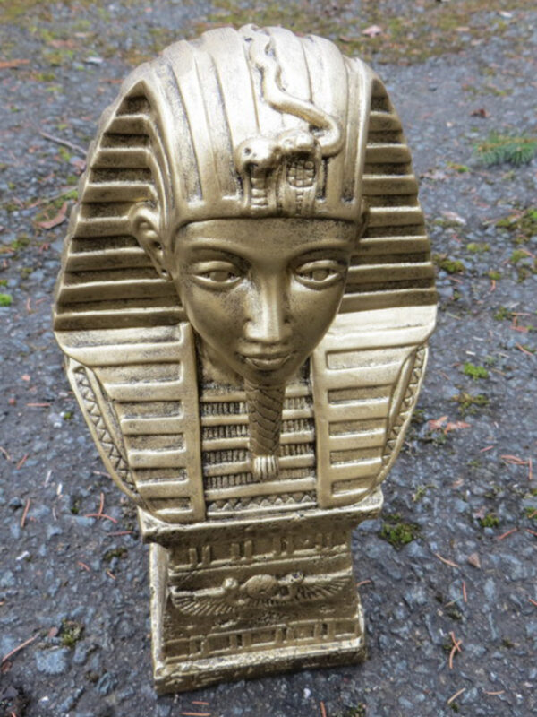 Dekofigur ägyptischer Kopf in Gold auf Sockel, 26 cm hoch