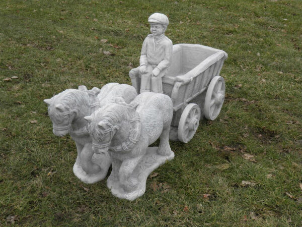 Grosser Blumentopf aus Beton: Pferd mit Wagen, Kutscher, 150cm 5