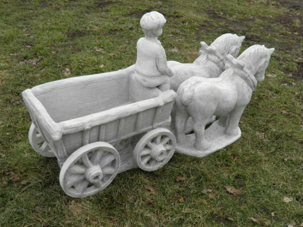 Grosser Blumentopf aus Beton: Pferd mit Wagen, Kutscher, 150cm 7