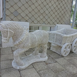 Pflanzkübel Beton XXL: Pferd, Wagen, Kutscher, 180 cm lang