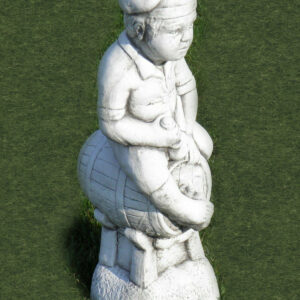 Betonfigur für den Garten, Junge auf Fass, 71 cm hoch