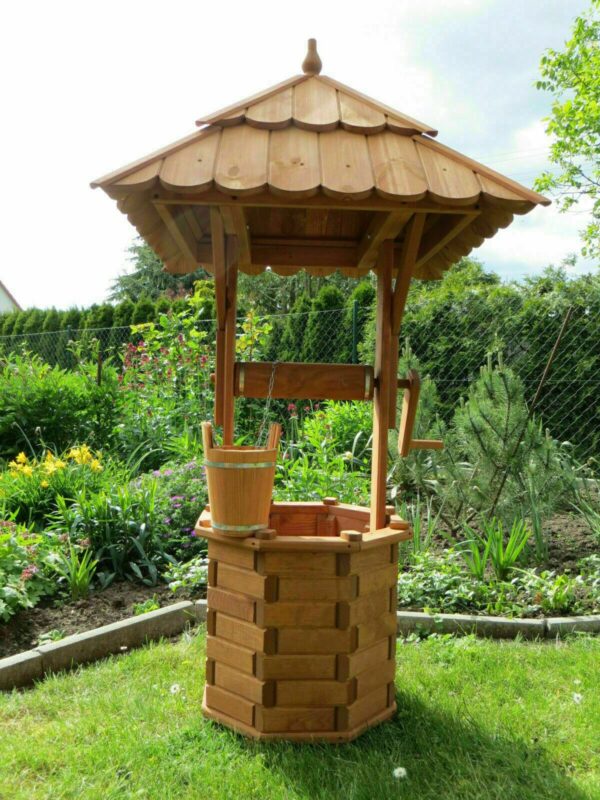 Gartenbrunnen aus Holz mit Dach, 170 cm hoch 3