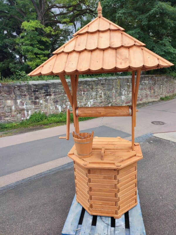 Holzbrunnen für den Garten, mit Dach, 180 cm hoch 8