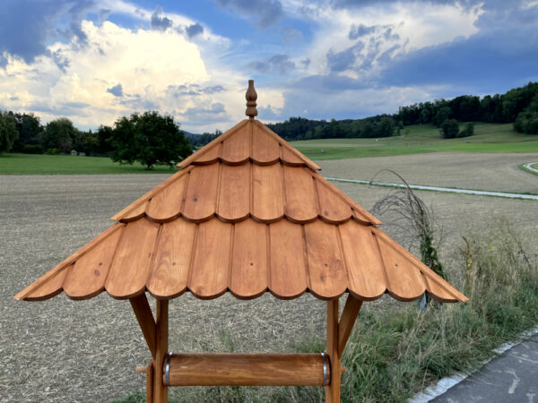 Grosser Zierbrunnen aus Holz mit Dach als Gartendeko, 240 cm 5