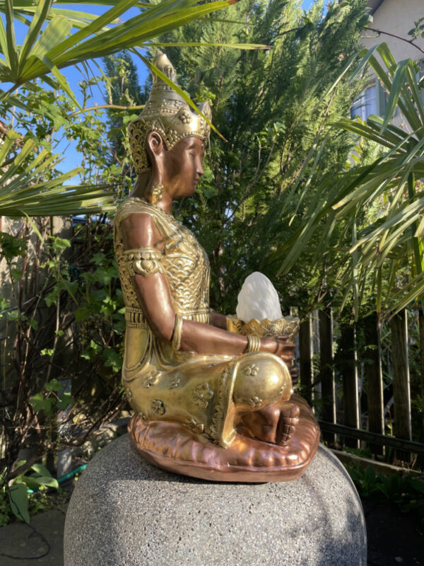 Gartenfigur Buddha beleuchtet, mit Schale und Lampe, H: 78 cm 3