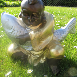 Lachender Buddha mit Koi Fisch, 32 cm hoch