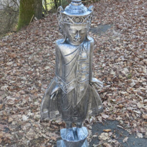 Grosse Buddha Figur Tempelwächter, silbern, 112 cm hoch
