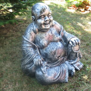 Glücksbuddha mit Glückskette, sitzend, silbern, 59 cm hoch 1
