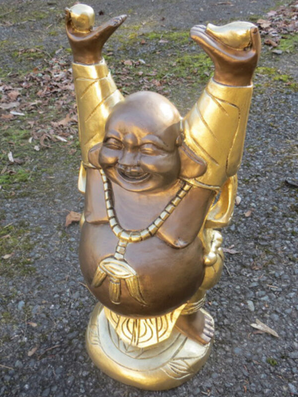 Lachender Buddha mit Goldklumpen und Opferschale, 60 cm hoch