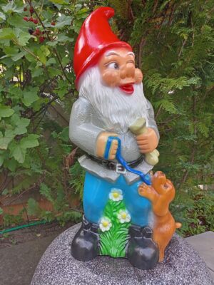 Grosser Deko-Gartenzwerg mit Hund, 70 cm hoch