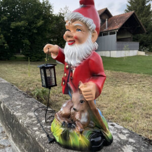 Grosser Gartenzwerg XXL beleuchtet, Laterne und Reh, H: 80cm 4