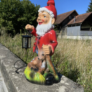 Grosser Gartenzwerg XXL beleuchtet, Laterne und Reh, H: 80cm 5
