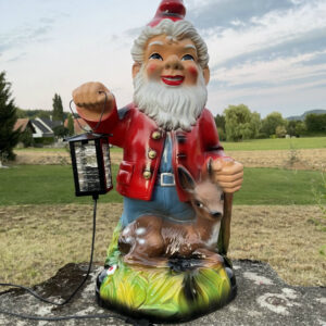 Grosser Gartenzwerg XXL beleuchtet, Laterne und Reh, H: 80cm 2