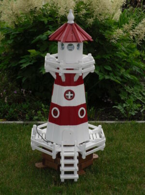 Garten Leuchtturm solar beleuchtet, rot-weiss, 120cm hoch