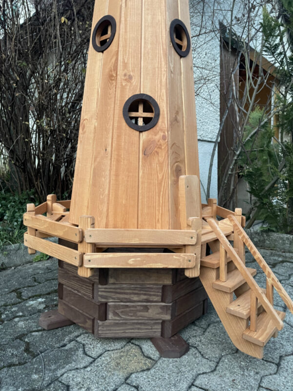 Solarleuchtturm aus Holz für Garten, teakfarben, 175 cm hoch 5