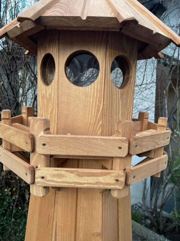 Solarleuchtturm aus Holz für Garten, teakfarben, 175 cm hoch 3