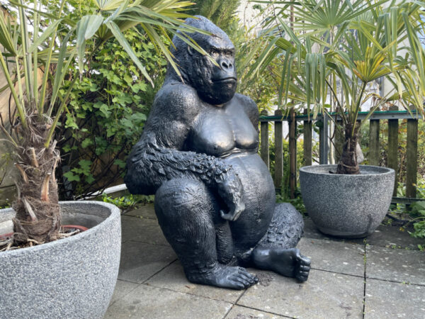 Gorillafigur lebensgross sitzend, 115 cm hoch, aus GFK 10