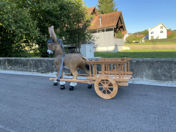 Gartenfigur Esel mit Wagen 1-Achser, braunes Tier, 120 cm lang 5