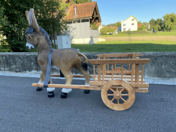 Gartenfigur Esel mit Wagen 1-Achser, braunes Tier, 120 cm lang 7