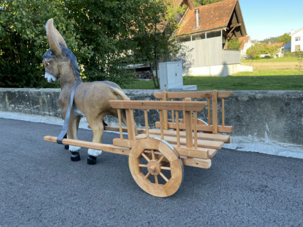 Gartenfigur Esel mit Wagen 1-Achser, braunes Tier, 120 cm lang 6