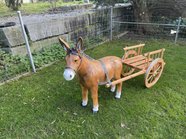 Esel Dekofigur mit Wagen 1-Achser, braunes Tier, 180 cm lang 4