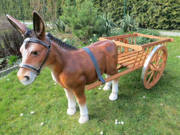 Esel Dekofigur mit Wagen 1-Achser, braunes Tier, 180 cm lang 5