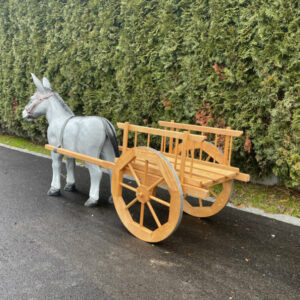 Deko Esel mit Wagen 1-Achser, graues Tier, 180 cm lang 3