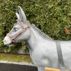 Deko Esel mit Wagen 1-Achser, graues Tier, 180 cm lang 2