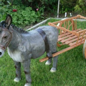 Deko Esel mit Wagen 1-Achser, graues Tier, 180 cm lang 7