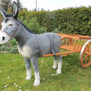 Deko Esel mit Wagen 1-Achser, graues Tier, 180 cm lang