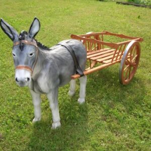 Deko Esel mit Wagen 1-Achser, graues Tier, 180 cm lang 8