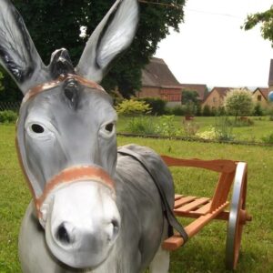 Deko Esel mit Wagen 1-Achser, graues Tier, 180 cm lang 4