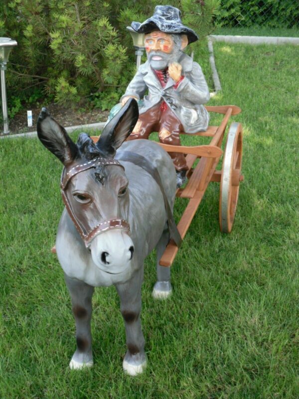 Esel Gartendeko mit Wagen 1-Achser, mit Kutscher, 180 cm lang 2