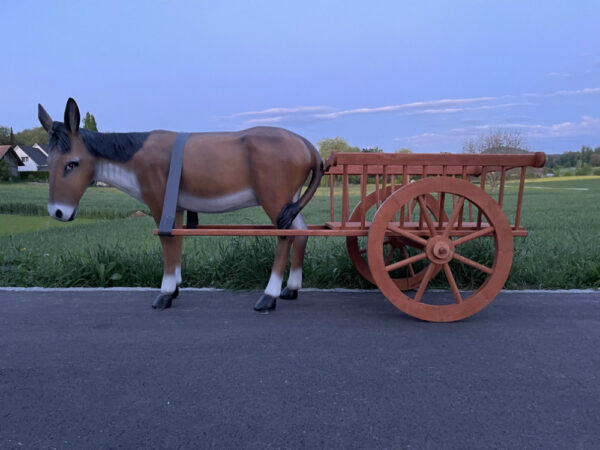 Deko Esel lebensgross mit Wagen 1-Achser, 260 cm lang 8