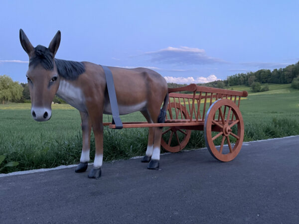 Deko Esel lebensgross mit Wagen 1-Achser, 260 cm lang 7