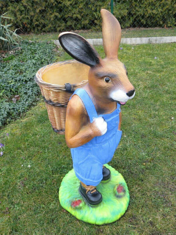 Grosser Deko Hase mit leerer Kiepe für den Garten, 110 cm hoch 4