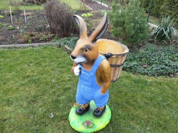 Grosser Deko Hase mit leerer Kiepe für den Garten, 110 cm hoch 6