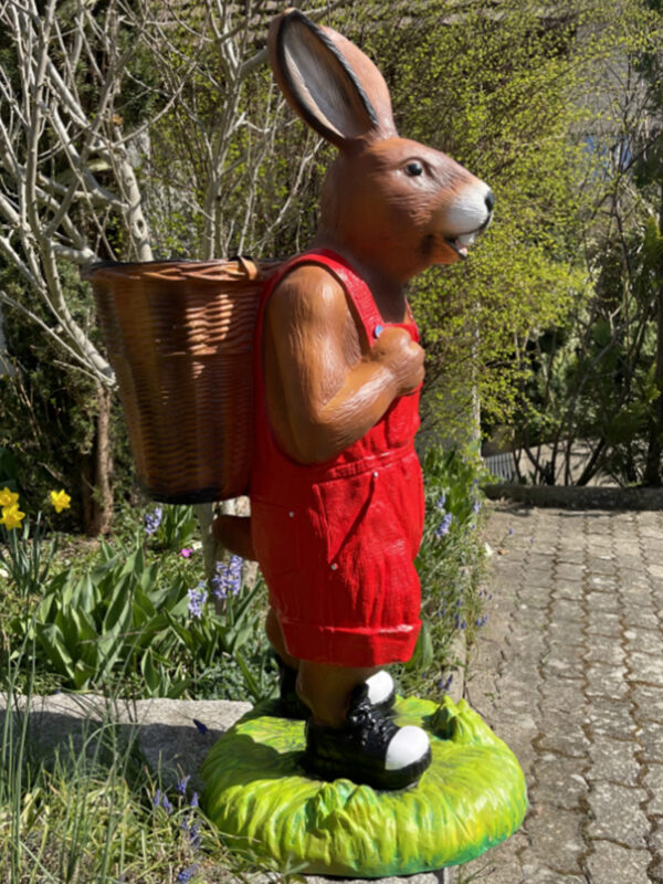 Grosser Deko Hase mit leerer Kiepe für den Garten, 110 cm hoch 7