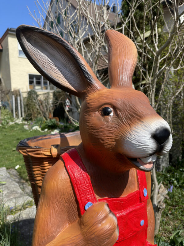 Grosser Deko Hase mit leerer Kiepe für den Garten, 110 cm hoch 8