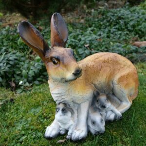 Gartenfigur Hasenweibchen mit 3 Jungen, 35 cm hoch 5