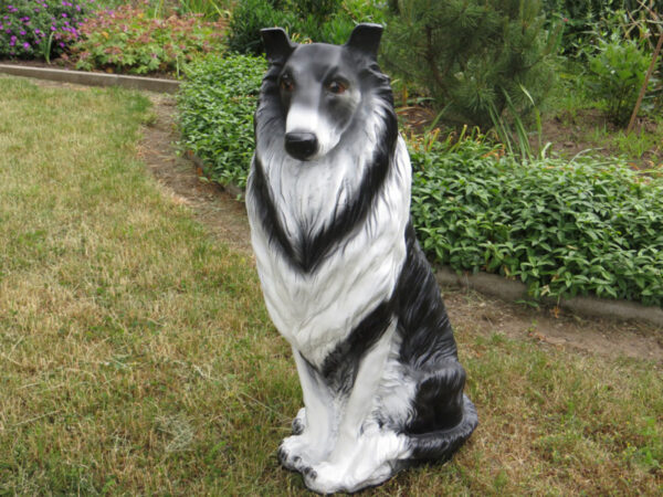 Langhaarcollie Dekohund für den Garten, sitzend, 80 cm hoch