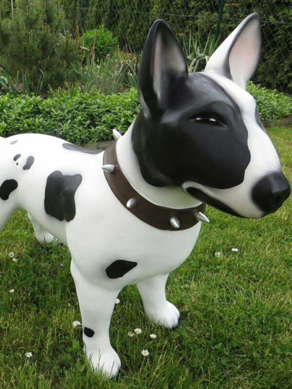 Bullterrier gross mit Stachelhalsband als Gartendeko, H: 80 cm