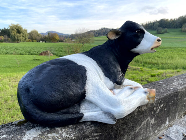 Dekokalb für den Garten, liegend, schwarz-weiss, 90 cm lang 2