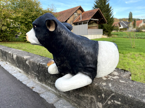 Dekokalb für den Garten, liegend, schwarz-weiss, 90 cm lang 9