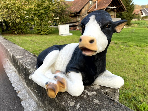 Dekokalb für den Garten, liegend, schwarz-weiss, 90 cm lang 6