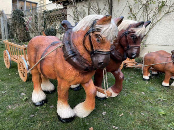 Pferde Figuren Deko mit Wagen 2-Achser und Junge, 200 cm lang 5