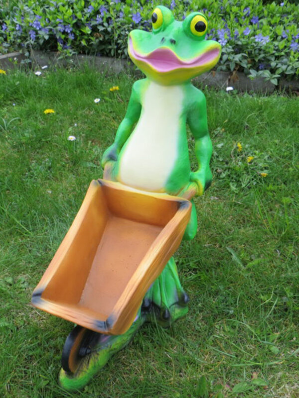 Froschfigur mit Schubkarre, 45 cm hoch