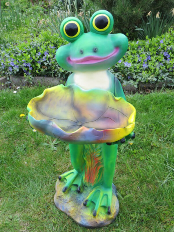 Frosch Dekofigur mit Seerosenblatt als Vogeltränke, 68 cm hoch