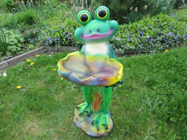 Frosch Dekofigur mit Seerosenblatt als Vogeltränke, 68 cm hoch 2