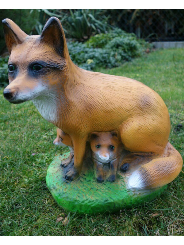 Gartendekofigur Fuchs, Fähe mit 2 Welpen, 40 cm hoch